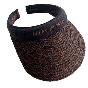 Helen Kaminski Braided Raffia Sun Visor Brown & Black Womens Accessory